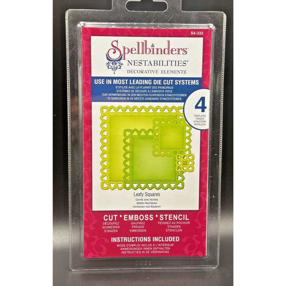 Spellbinders Nestabilities Leafy Squares Set of 4 Dies Cut Emboss Stencil Fall